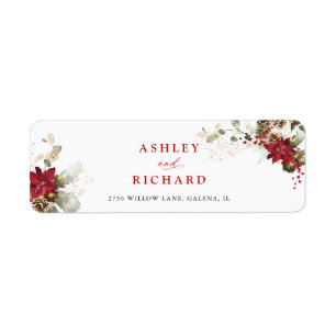 Christmas Red Floral Wedding Return Address Label