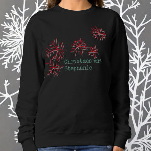 Christmas red flowers green typography name modern sweatshirt