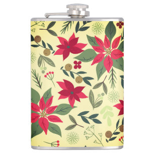 Christmas Red Flowers Pattern-11600 Hip Flask