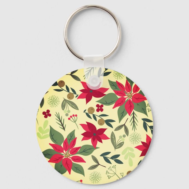 Christmas Red Flowers Pattern-11600 Key Ring (Front)
