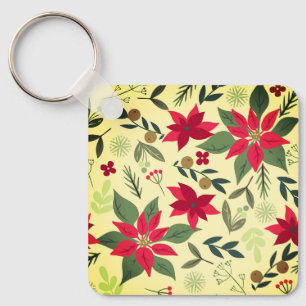 Christmas Red Flowers Pattern-11600 Key Ring