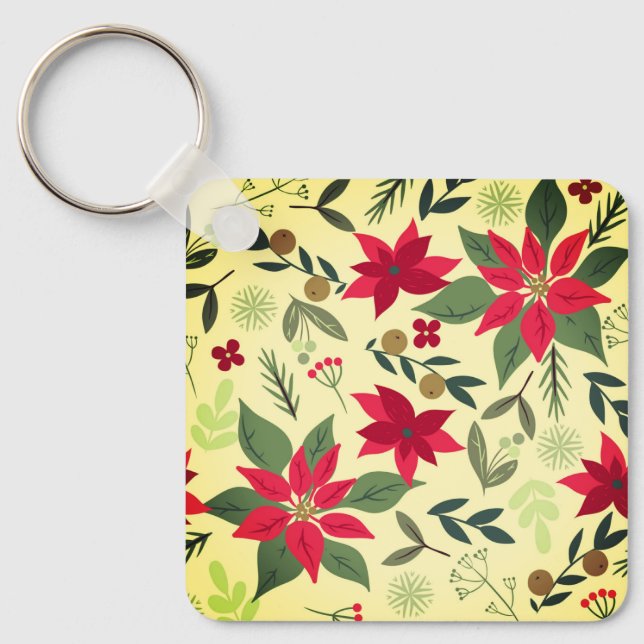 Christmas Red Flowers Pattern-11600 Key Ring (Front)