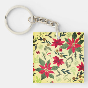 Christmas Red Flowers Pattern-11600 Key Ring