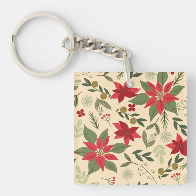 Christmas Red Flowers Pattern-11600 Key Ring (Front)