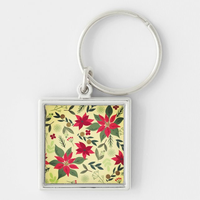 Christmas Red Flowers Pattern-11600 Key Ring (Front)