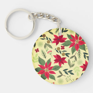 Christmas Red Flowers Pattern-11600 Key Ring