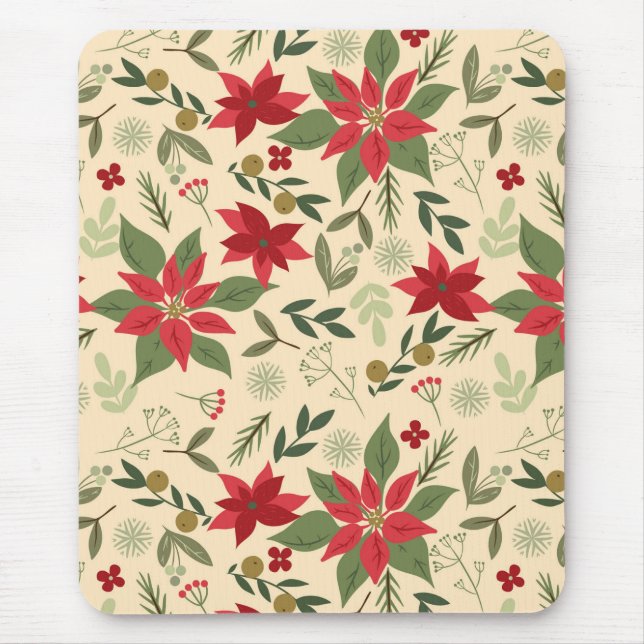 Christmas Red Flowers Pattern-11600 Mouse Pad (Front)