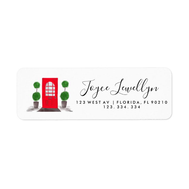 Christmas red front door return address label (Front)
