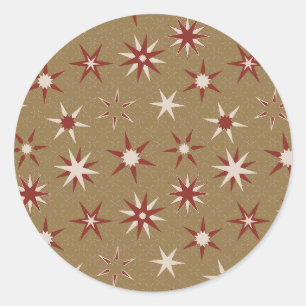 Christmas Red Geo Stars - on gold pattern. Classic Round Sticker