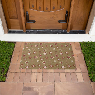  Christmas Red Geo Stars - on gold pattern. Doormat