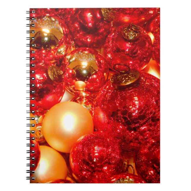 Christmas Red Glass Decor Baubles Notebook (Front)