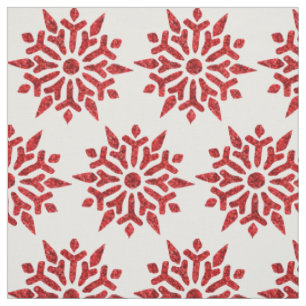 Christmas Red Glitter Look Snowflake Pattern Fabric