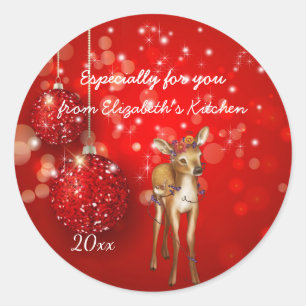 Christmas, Red Glitter Ornaments,  Custom, Holiday Classic Round Sticker