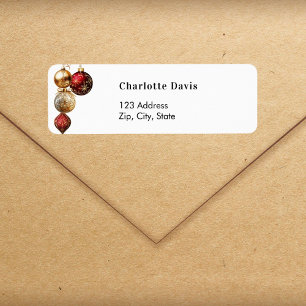 Christmas red gold baubles return address label
