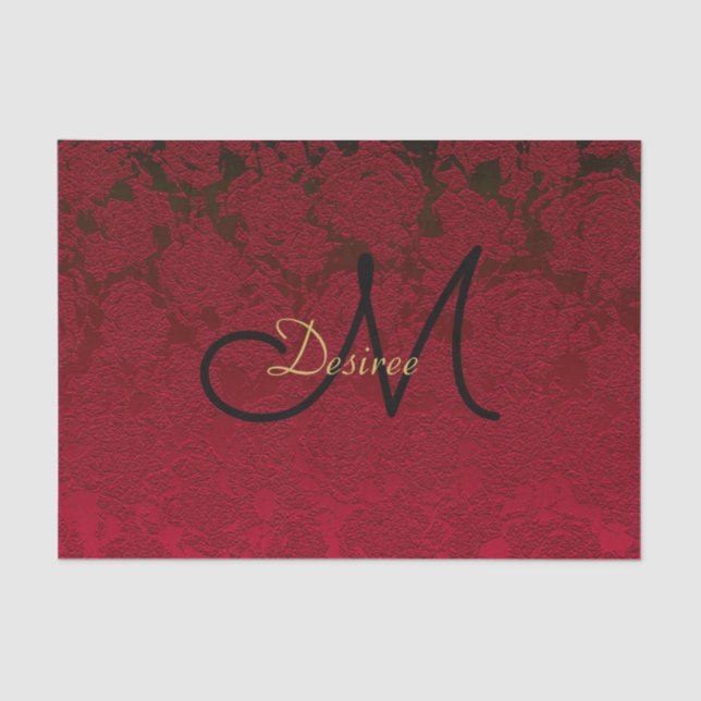 Christmas Red Gold Black Winter Monogram Tissue Paper (Front)