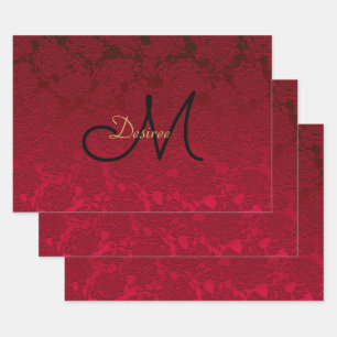 Christmas Red Gold Black Winter Monogram Wrapping Paper Sheet