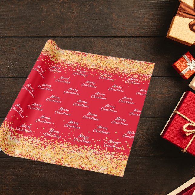 Christmas red gold confetti elegant wrapping paper (Creator Uploaded)
