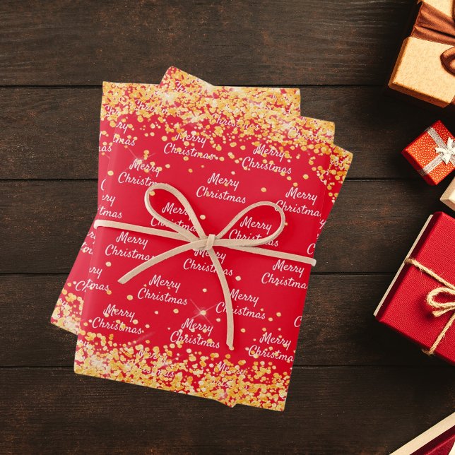 Christmas red gold confetti elegant wrapping paper sheet (Creator Uploaded)