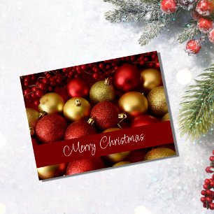 Christmas Red Gold Festive Script Typography Holiday Postcard