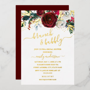 Christmas Red Gold Floral Brunch And Bubbly 