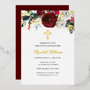 Christmas Red Gold Floral Girl Baptism