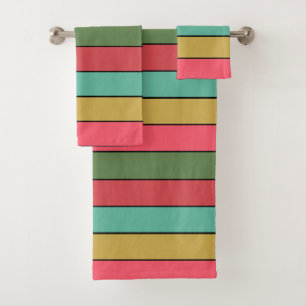 Christmas Red Gold Green Colour On Watercolor Pape Bath Towel Set