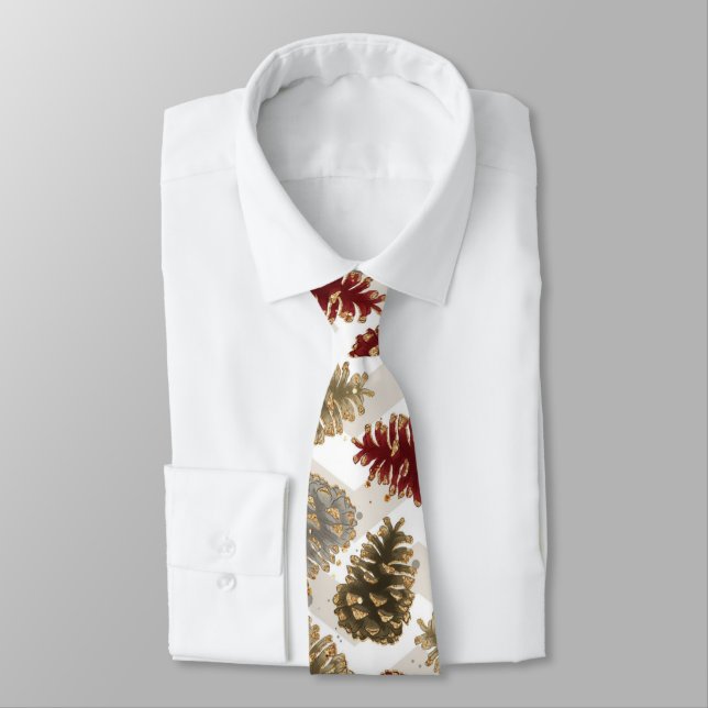 Christmas red gold luxury Pine Cone Pattern Tie (Tied)
