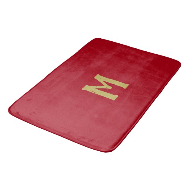 Christmas Red Gold Monogram Bath Mat (Angled)