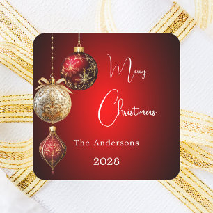 Christmas Red gold ornaments Square Sticker