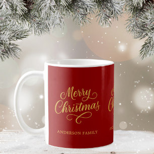 Christmas red gold script coffee mug