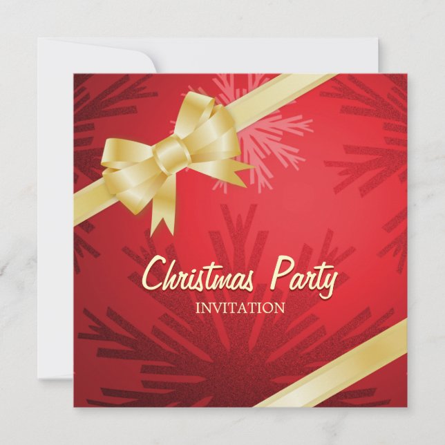Christmas Red Golden Bow party invitation (Front)