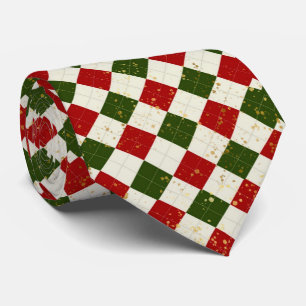 Christmas Red Green and Gold Argyle  Tie