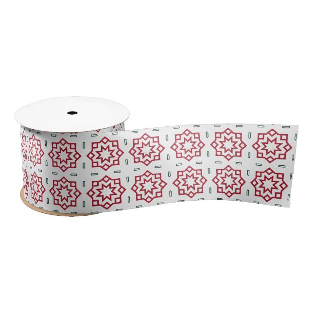 Christmas Red Green and White Pattern Satin Ribbon (Spool)
