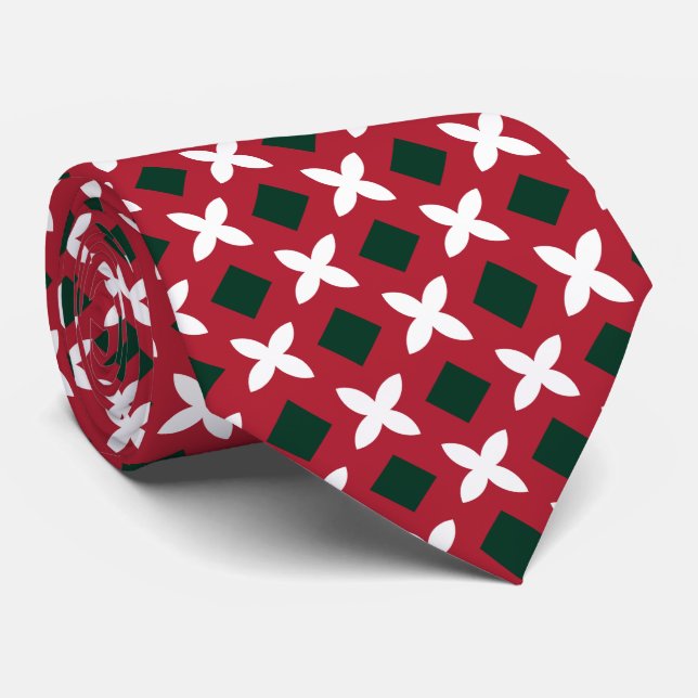 Christmas Red Green and White Pattern Tie (Rolled)