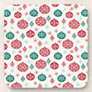Christmas Red Green Bells Baubles Snowflake Coaster