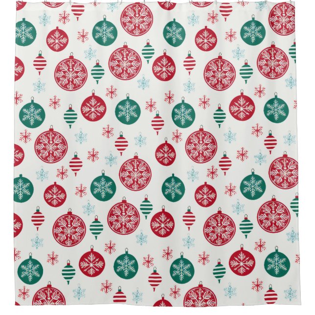 Christmas Red Green Bells Baubles Snowflake. Shower Curtain (Front)
