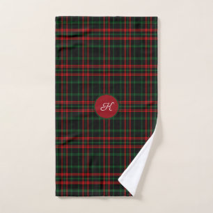 Christmas, Red Green Black Irish Plaid Monogram Bath Towel Set
