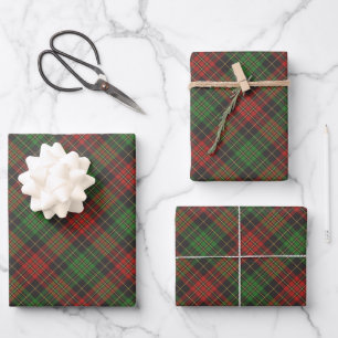 Christmas red green black plaid pattern classic wrapping paper sheet