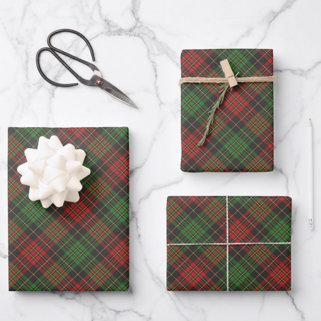 Christmas red green black plaid pattern classic wrapping paper sheet (Front)