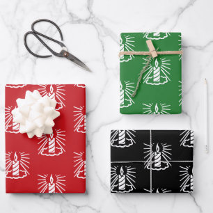 Christmas red green black white candles pattern wrapping paper sheet