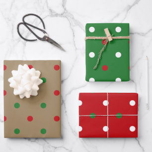 Christmas red green brown kraft polka dots pattern wrapping paper sheet