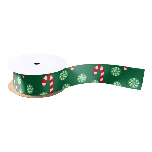 Christmas Red Green Candy Cane Satin Ribbon (Spool)