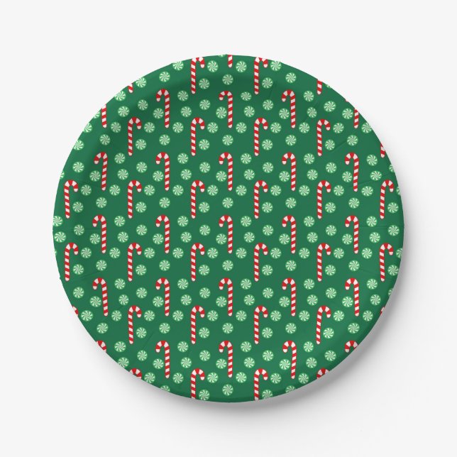 Christmas Red Green Candy Canes Paper Plate (Front)