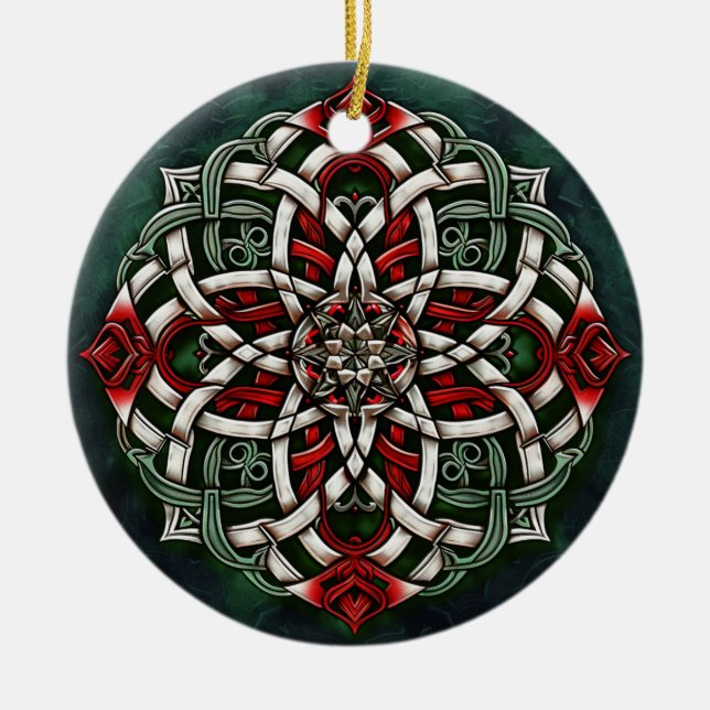 Christmas Red Green Celtic Knot Ceramic Ornament (Front)