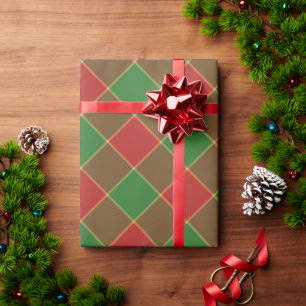 Christmas red green check plaid diagonal pattern  wrapping paper