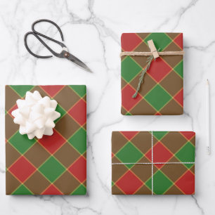 Christmas red green check plaid diagonal pattern wrapping paper sheet