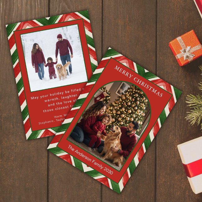 Christmas Red Green Chevron Arch Photo Holiday Card (Creator Uploaded)