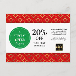 Christmas Red Green Coupon Discount Postcard