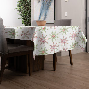 Christmas Red Green Festive Snowflake Pattern Tablecloth