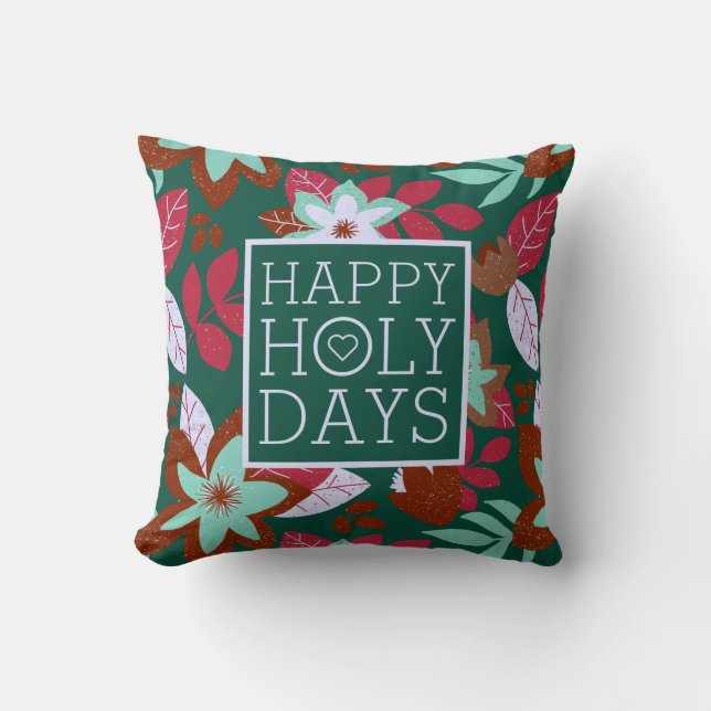 Christmas Red Green Floral Modern Holiday Cushion (Front)
